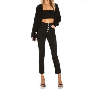 NWT!! WEWOREWHAT Danielle Black Crystal Button Straight Leg Jeans Cotton Size 26